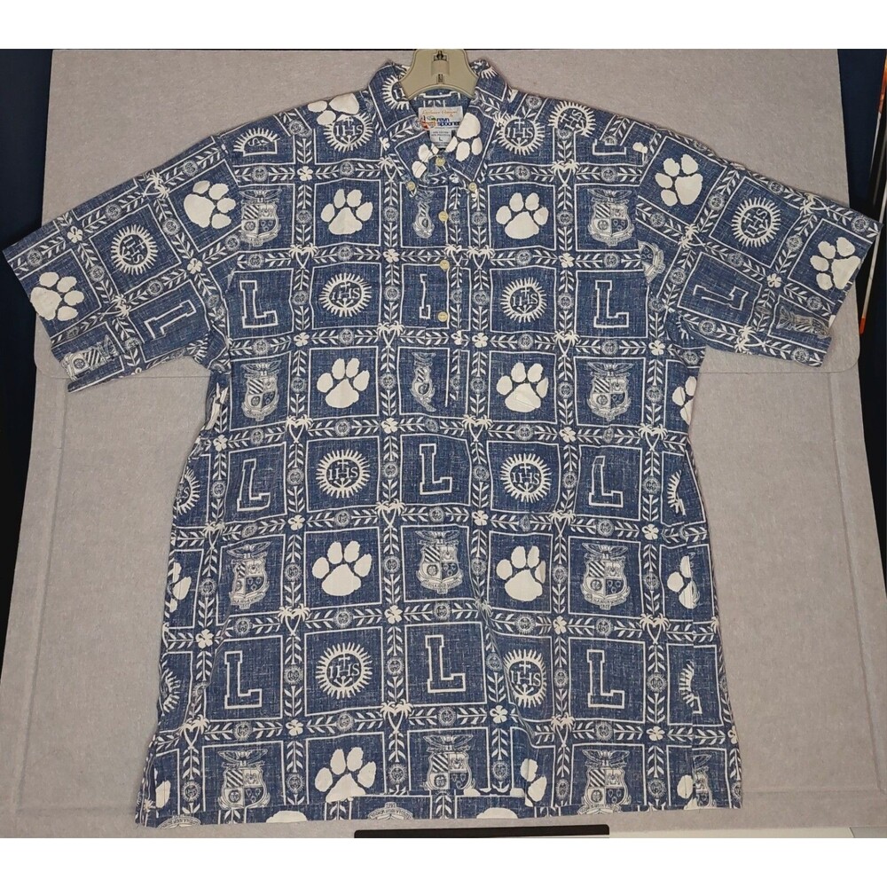 Rare Reyn Spooner Hawaiian Shirt Exclusive Pull Over Blue,L,IHS,Bear Paw, Size L